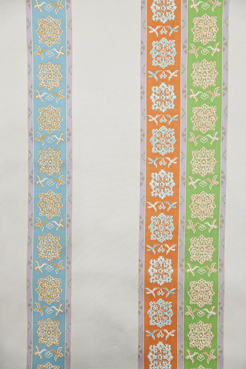 銀座【L-8598】たつむら製 本袋帯 絹鼠色 花鳥長斑錦（落款入） - 銀座