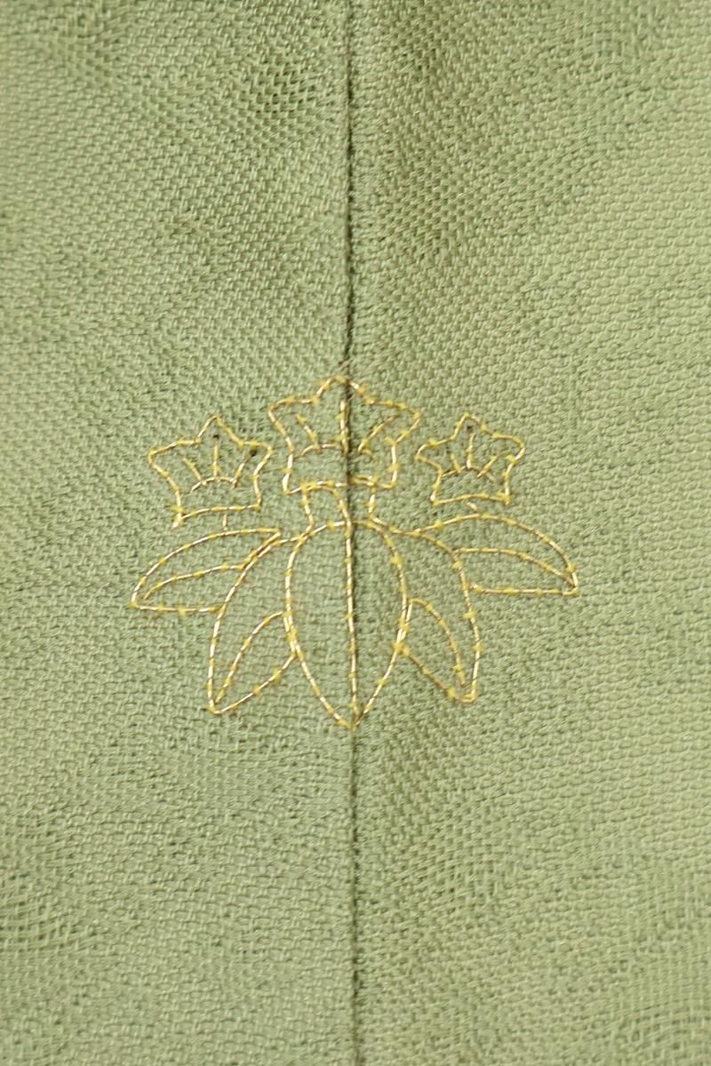 サク 作家物 銀通し 天目織 訪問着 紋なし 刺繍 銀座【着物4671】西陣 紋屋井関製 御寮織 繍一ツ紋 訪問着 柳茶色