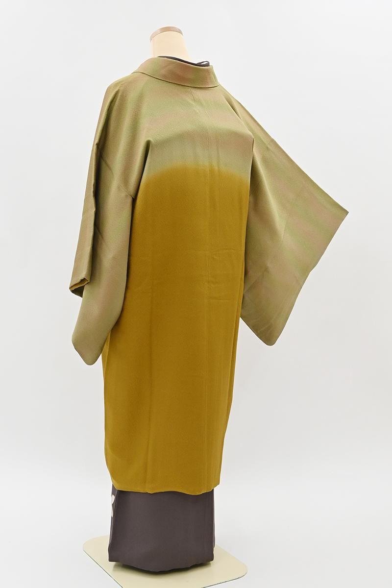 銀座【E-2371】道中着 黄朽葉色×威光茶色 横段暈かし :身丈105/裄67