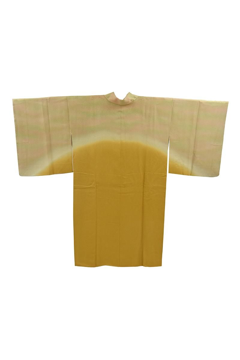 夏着物 浴衣 抽象模様 利休白茶色 金銀彩 K-4984 銀座【E-2371】道中着 黄朽葉色×威光茶色 横段暈かし :身丈105/裄67