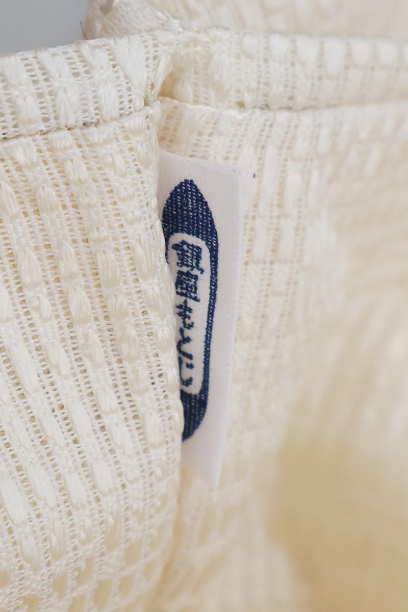 銀座【H-0888】西陣 織楽浅野製 織名古屋帯 白練色 丸文（銀座もとじ