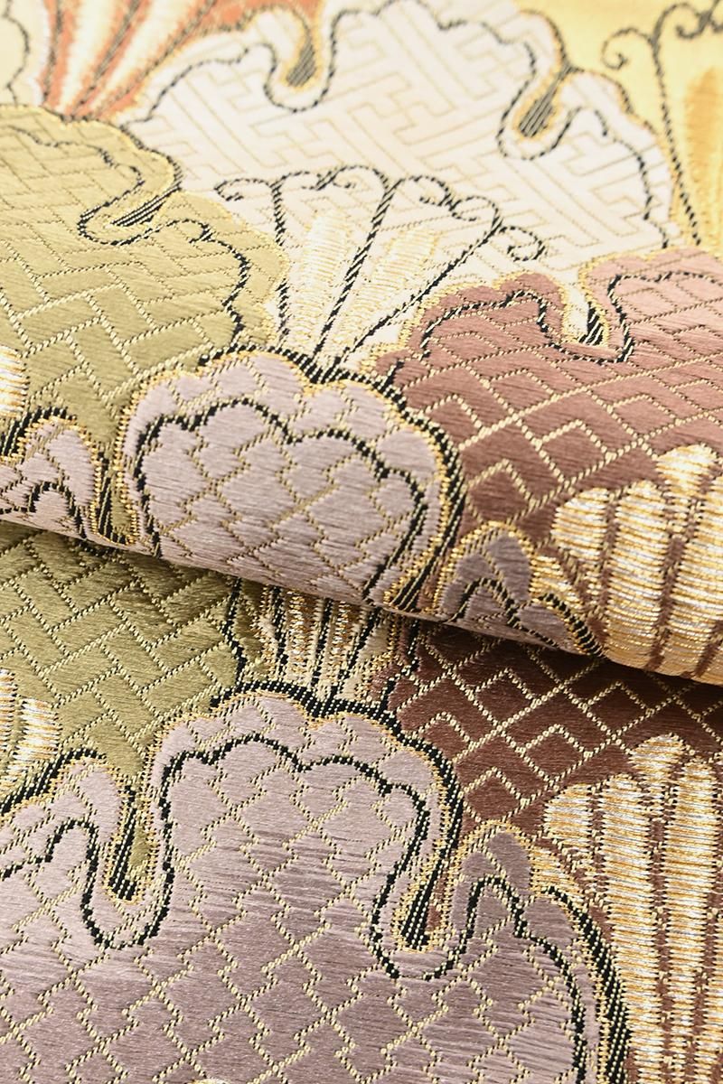 袋帯　月　満月　半月　霞　市松模様　膨れ織　着物　003k 銀座【L-8599】袋帯 丁子染色 雪松青海波 - 銀座きもの青木｜長く大切