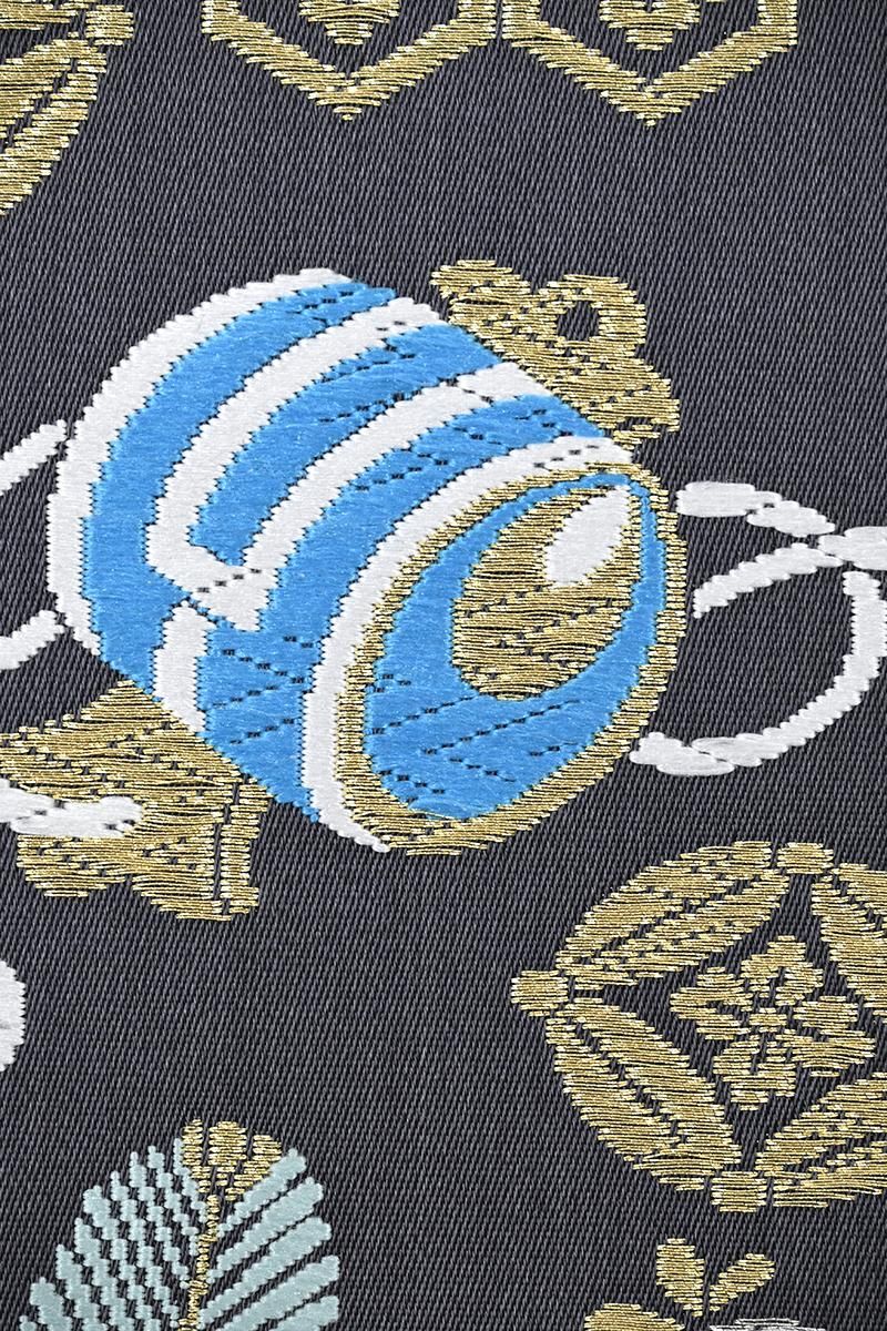 銀座【帯5851】西陣 山口美術織物製 袋帯 宝尽くし文（反端 藍染証紙付