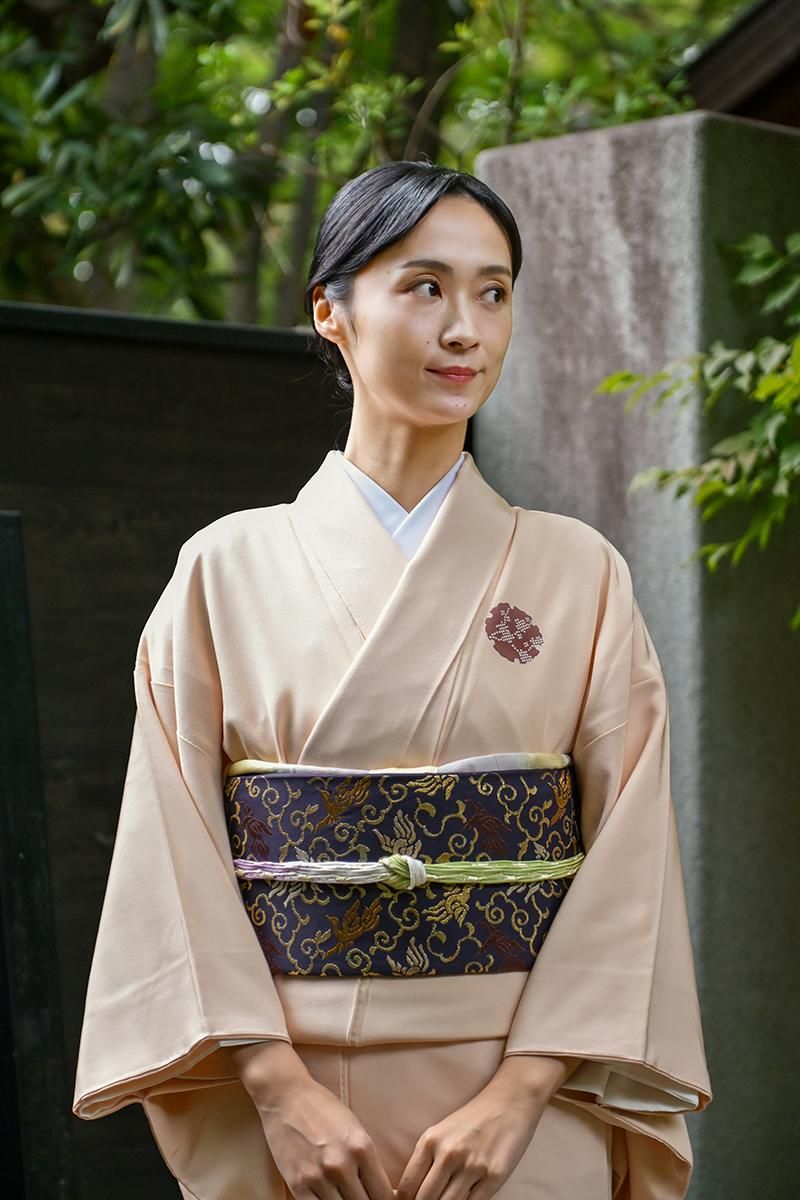 銀座【着物4673】千總製 付下げ 乙女色 雪輪散らし（落款入）:身丈161