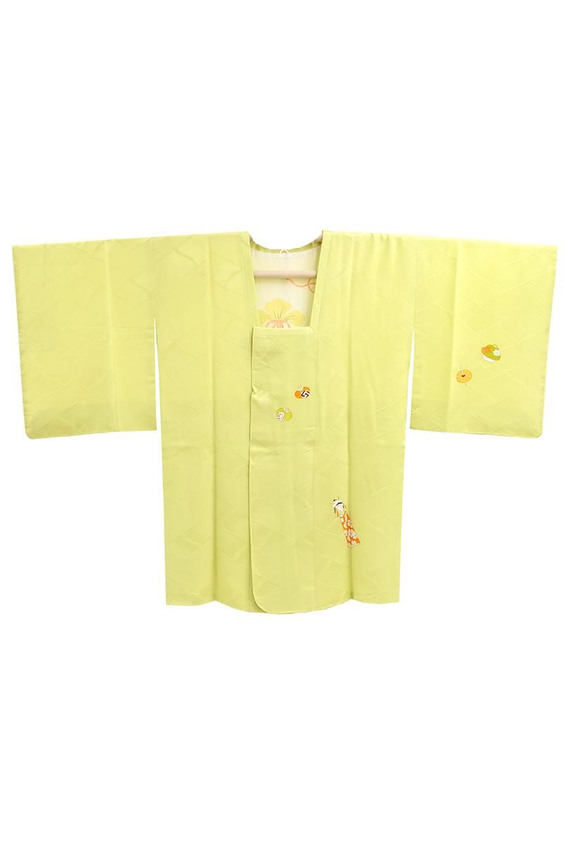 銀座【着物4674】道行コート 若芽色 玩具散らし（畳紙付）:身丈86.5/裄