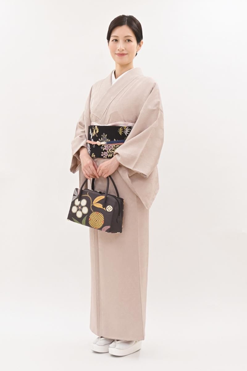 銀座【C-3376】染一ッ紋 色無地 灰梅色 名物裂の地紋（ますいわ屋扱い