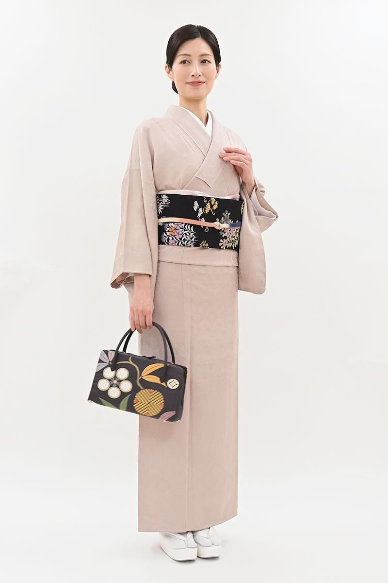 銀座【C-3376】染一ッ紋 色無地 灰梅色 名物裂の地紋（ますいわ屋扱い