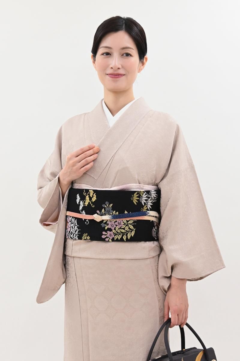 銀座【H-0887】織名古屋帯 黒色 四季花文 - 銀座きもの青木｜長く大切