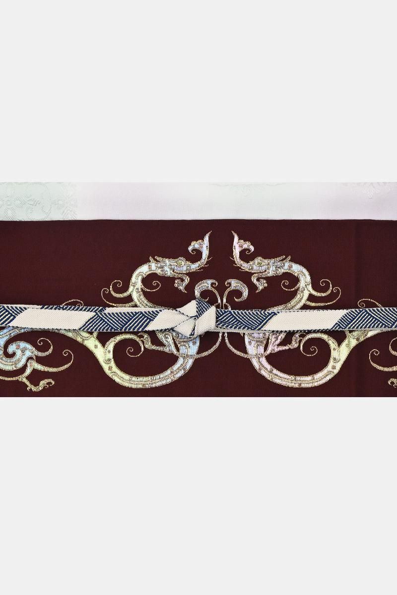 銀座【帯5859】龍村平蔵製 本袋帯 潤朱色 銘「玲龍磚文」 - 銀座きもの