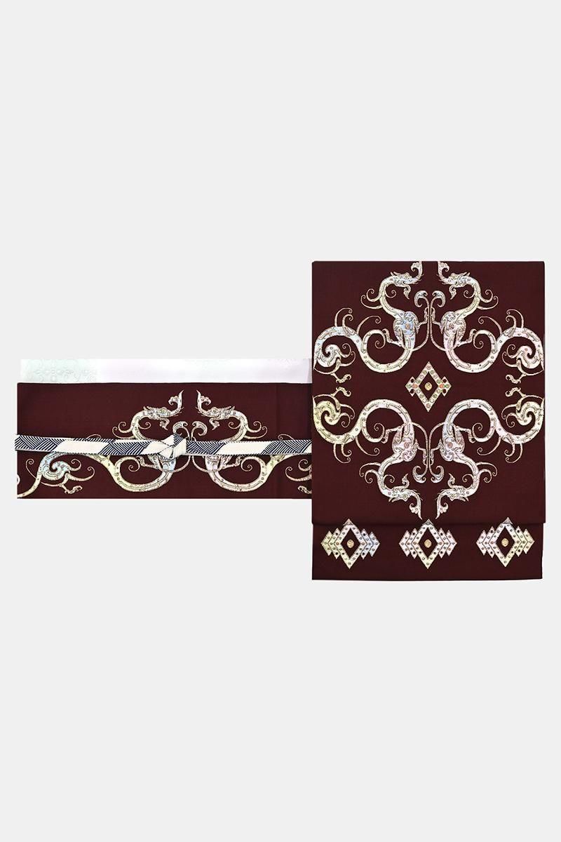 銀座【帯5859】龍村平蔵製 本袋帯 潤朱色 銘「玲龍磚文」 - 銀座きもの