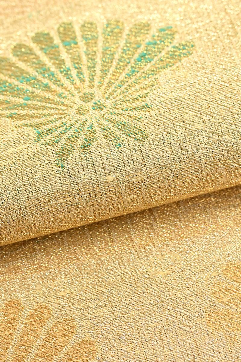 銀座【帯5871】西陣 桝屋高尾製 ねん金綴錦 袋帯「菊青海」 - 銀座