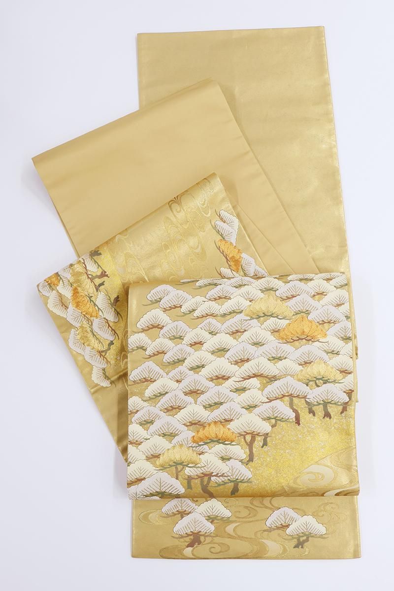 銀座【L-8618】袋帯 金色 流水に松の図 - 銀座きもの青木｜長く大切に
