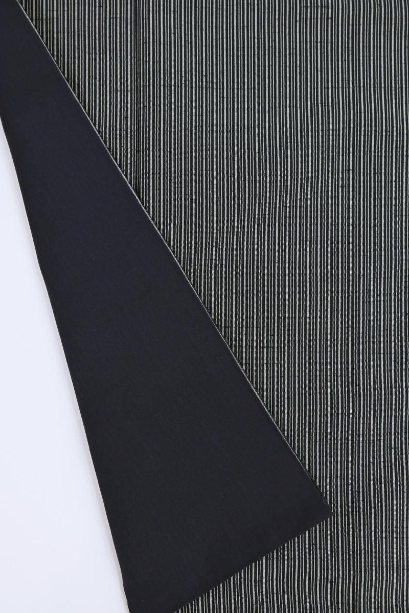 銀座【A-4195】塩沢紬 やまだ織 勝色 竪縞（証紙付） :身丈160.5/裄68