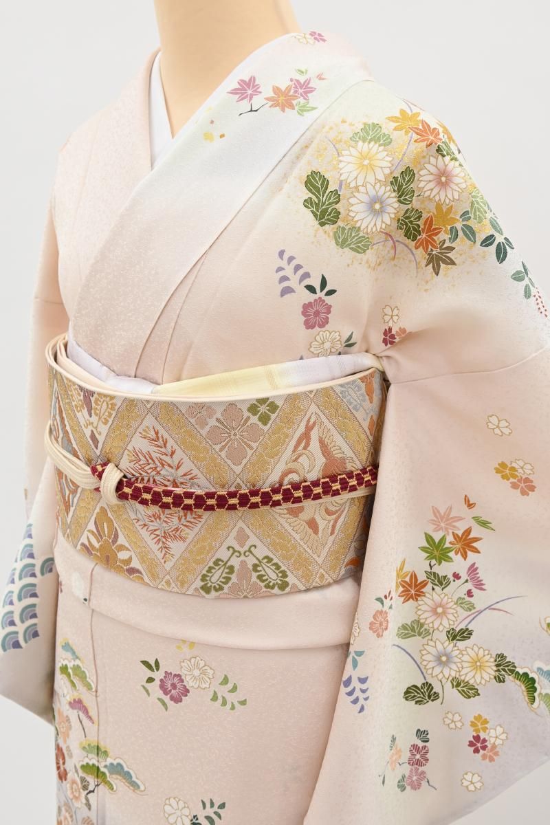 銀座【B-4373】訪問着 淡い乙女色 四季花文（ますいわ屋扱い） :身丈