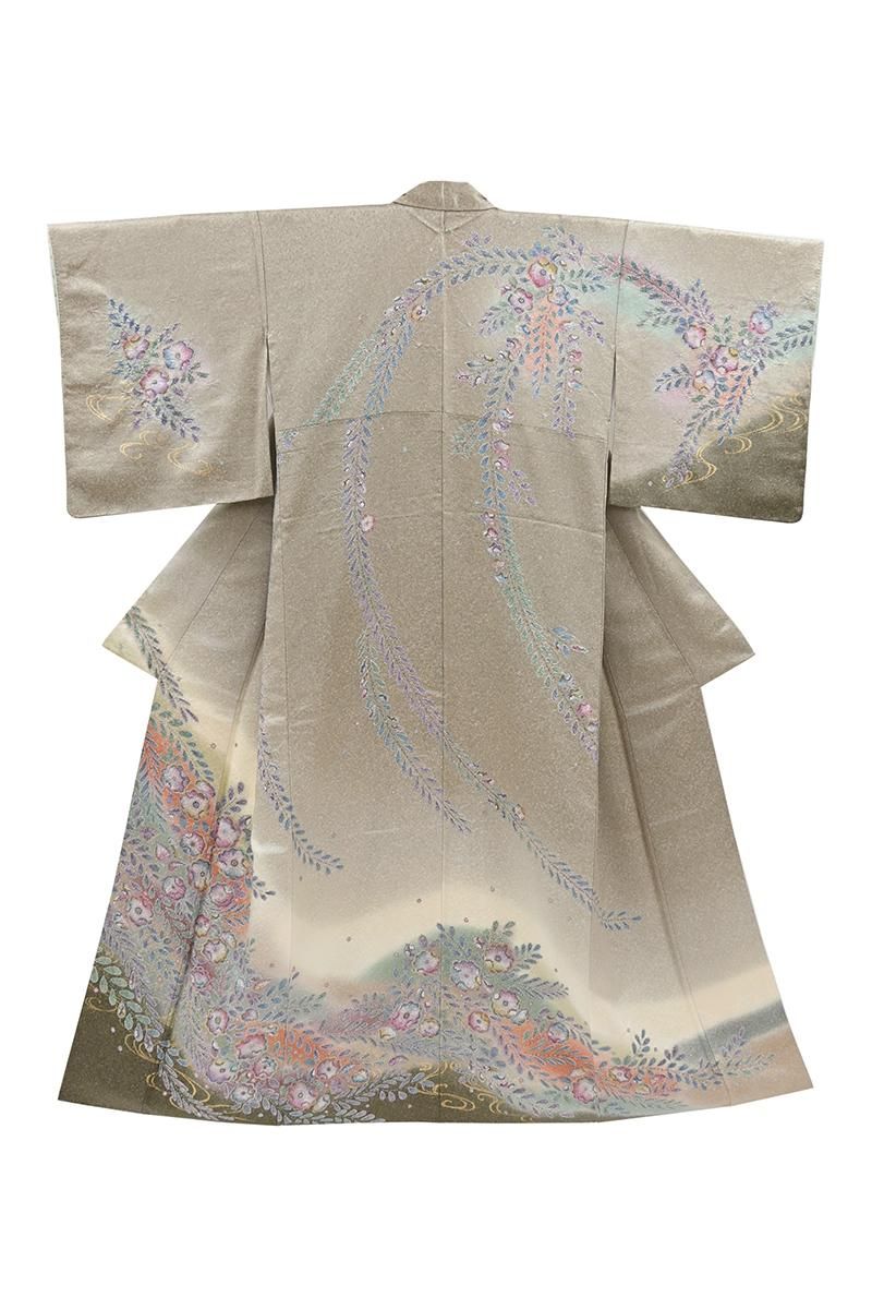 銀座【B-4380】絞り染め 訪問着 肥後煤竹色 辻が花文 :身丈158/裄66