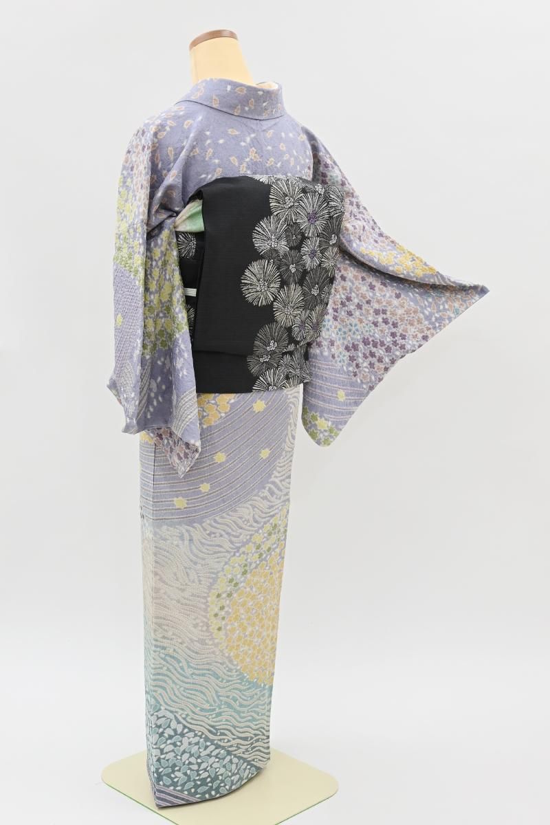 銀座【B-4381】絞り染め 訪問着 薄藤色 四季花文 :身丈159/裄69/広め