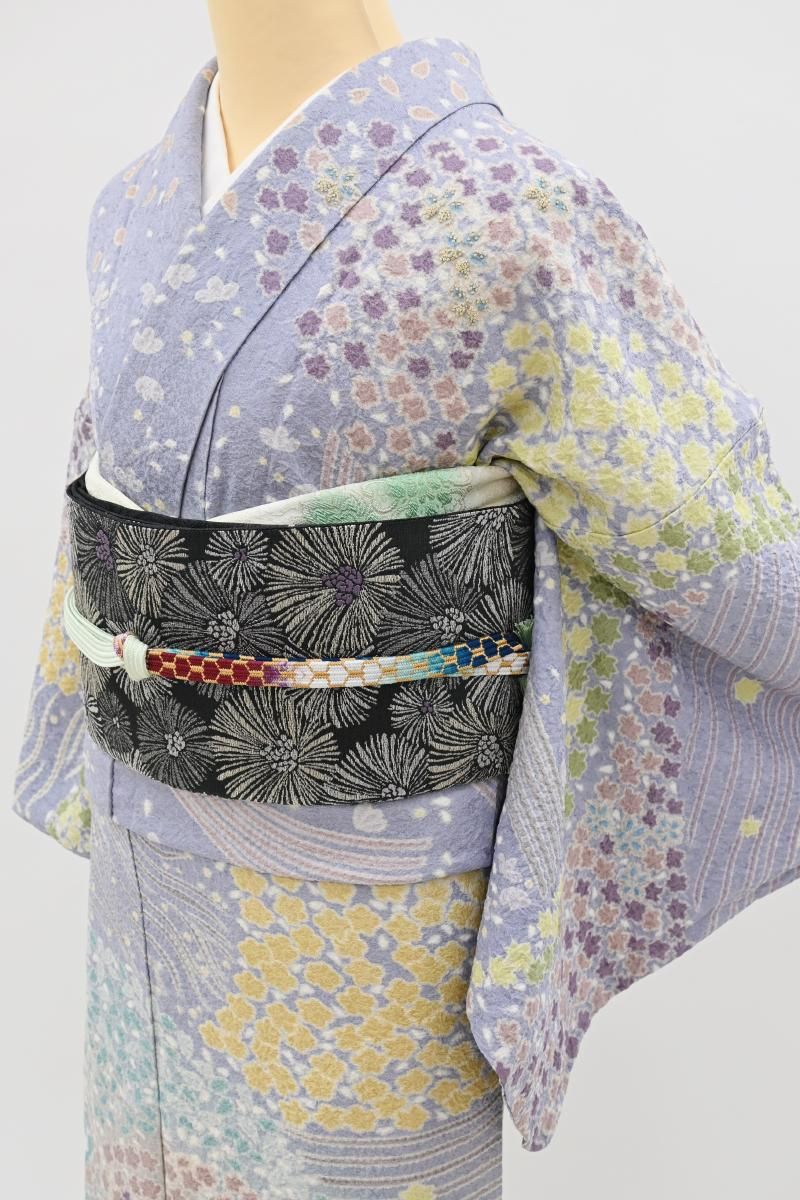 銀座【B-4381】絞り染め 訪問着 薄藤色 四季花文 :身丈159/裄69/広め