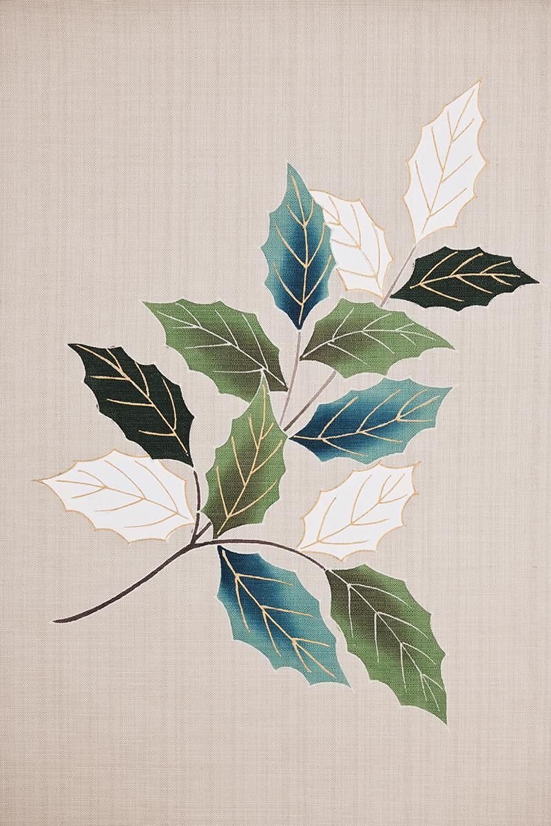 銀座【H-0910】紬地 染名古屋帯 絹鼠色 枝葉文 - 銀座きもの青木｜長く