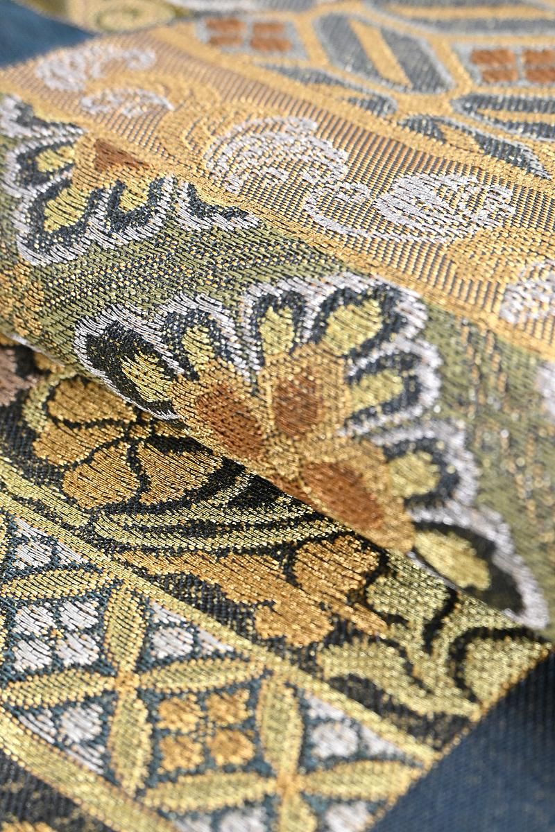 銀座【L-8622】西陣 川島織物製 本袋帯 熨斗目花色 幾何文取りに有職文