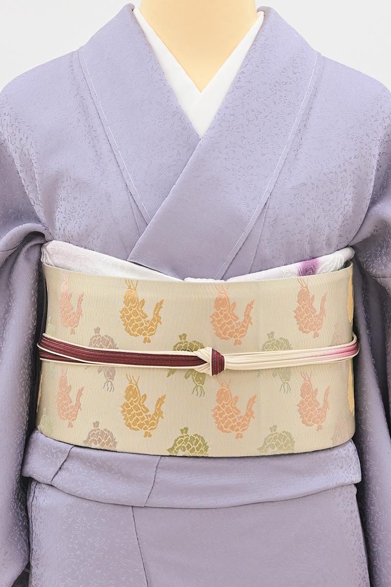 銀座【L-8624】西陣 陰山織物製 箔屋清兵衛 袋帯 蕎麦切色 荒磯文 銀座【L-8624】西陣 陰山織物製 箔屋清兵衛 袋帯 蕎麦切色 荒磯文