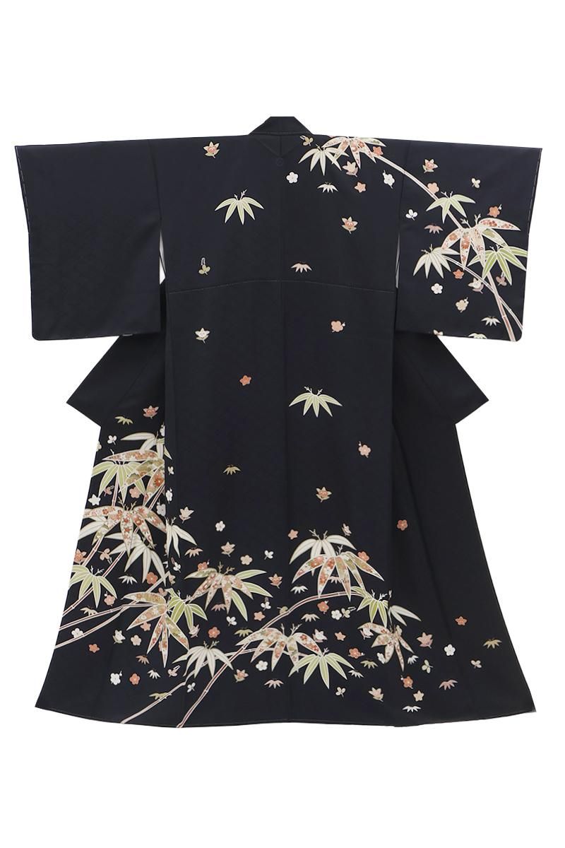 銀座【B-4378】繍一ッ紋 訪問着 黒色 笹文 :身丈152.5/裄66.5 - 銀座