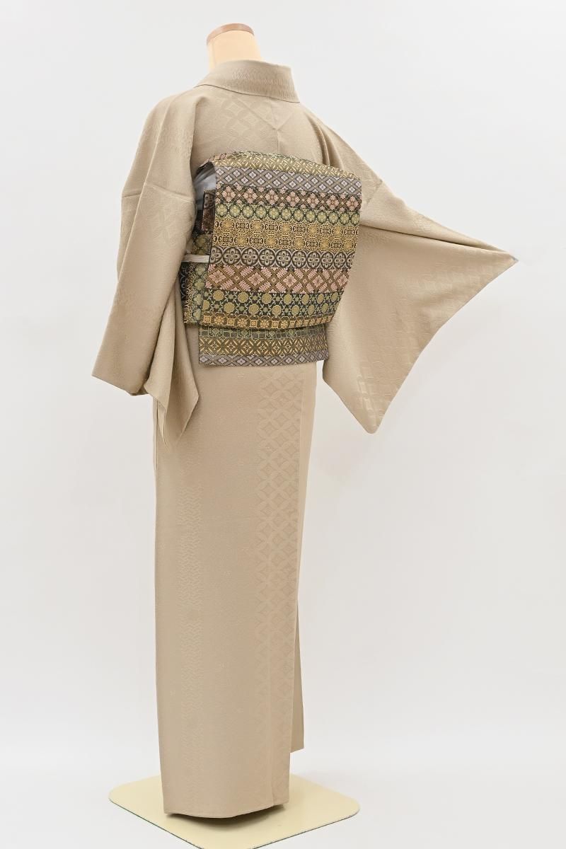 銀座【C-3386】色無地 麹色 七宝繋ぎや網代の地文 :身丈152/裄66