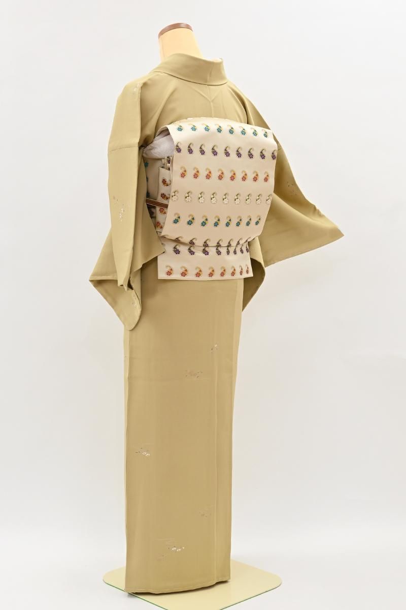 銀座【D-3977】小紋 明るい木蘭色 花枝文 :身丈153/裄64.5 - 銀座