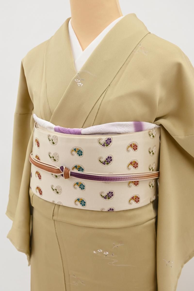 銀座【D-3977】小紋 明るい木蘭色 花枝文 :身丈153/裄64.5 - 銀座