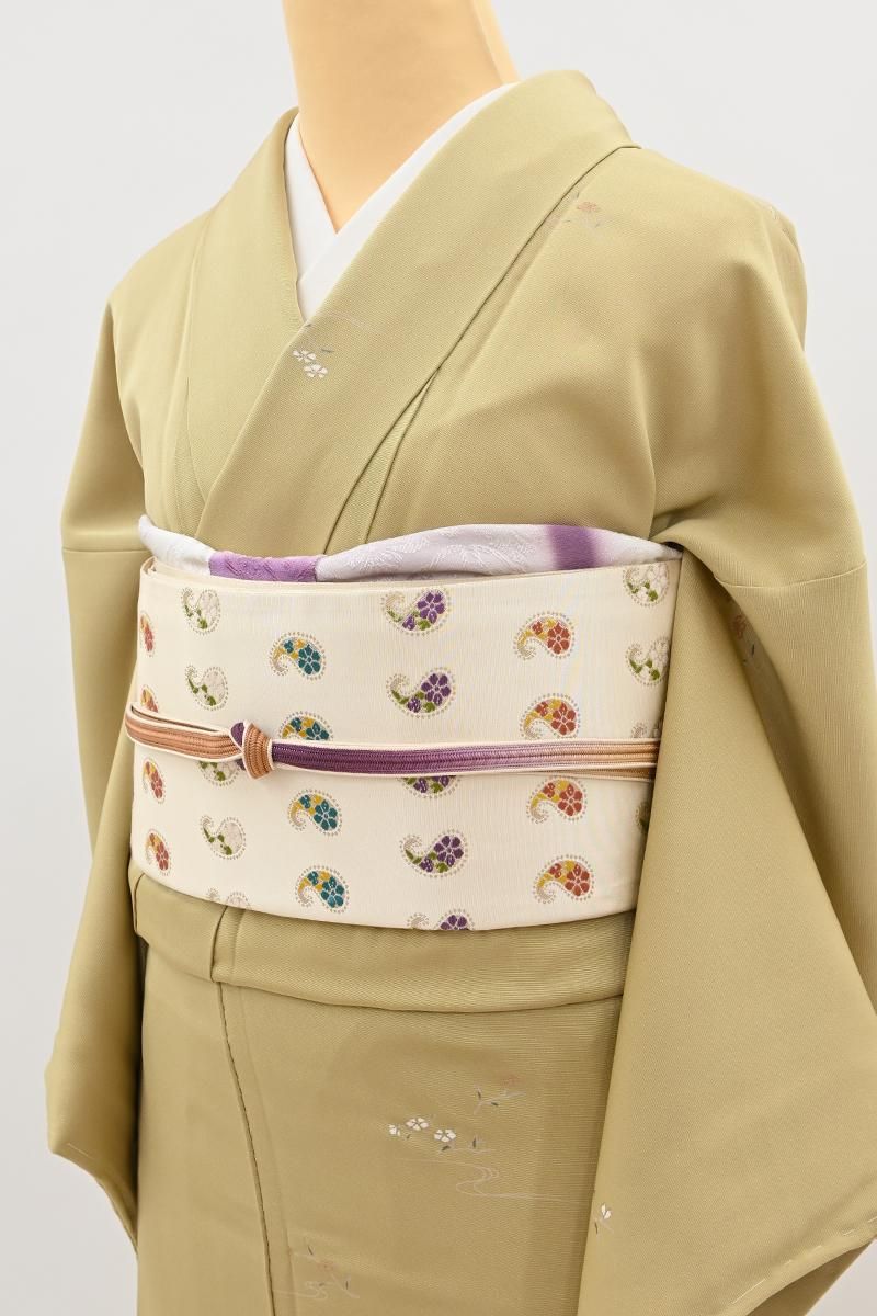 銀座【L-8627】西陣 陰山織物製 箔屋清兵衛 袋帯 練色 ベイズリー