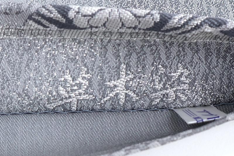 銀座【L-8628】袋帯 薄雲鼠色 道長取りに有職文（リバーシブル