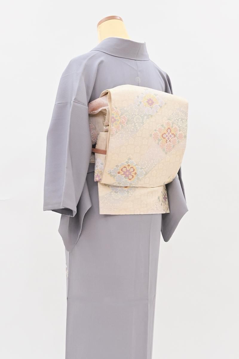 銀座【L-8630】袋帯 象牙色 斜め段に花菱文 - 銀座きもの青木｜長く