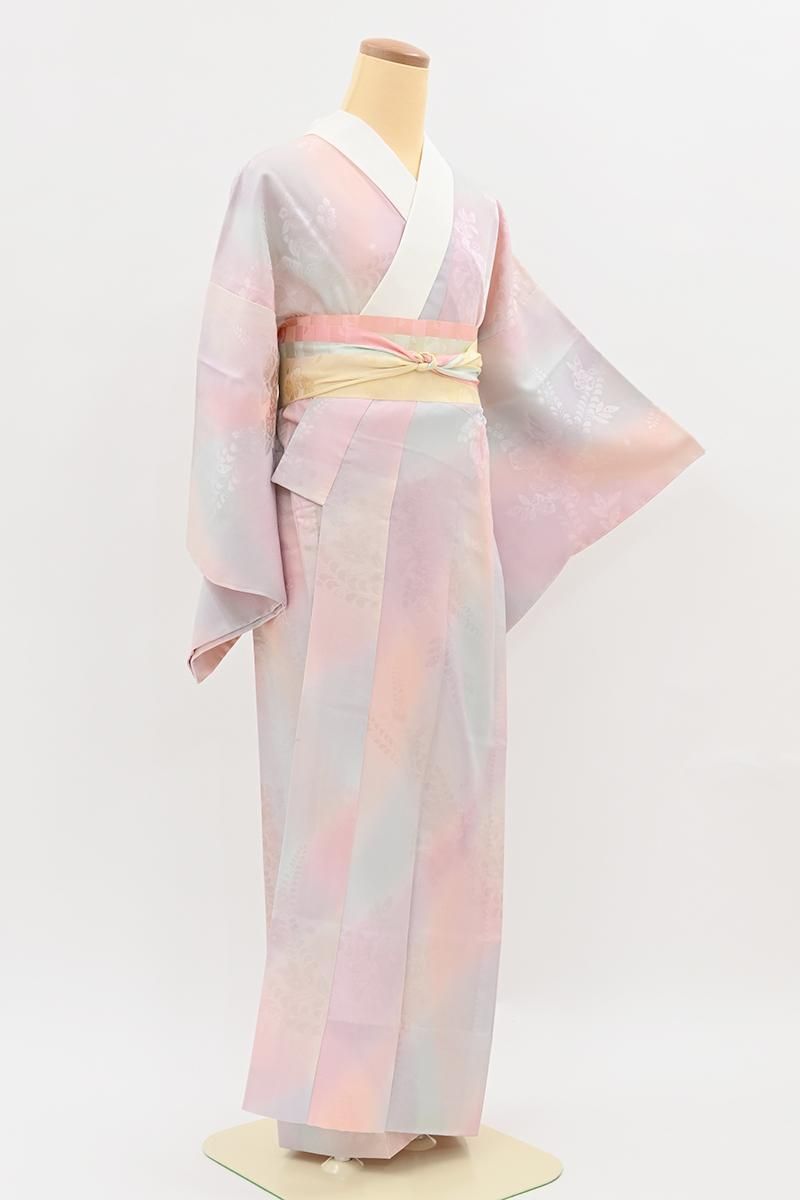 銀座【F-676】長襦袢 ピンク色系 辻が花の地紋に斜め暈かし :身丈126