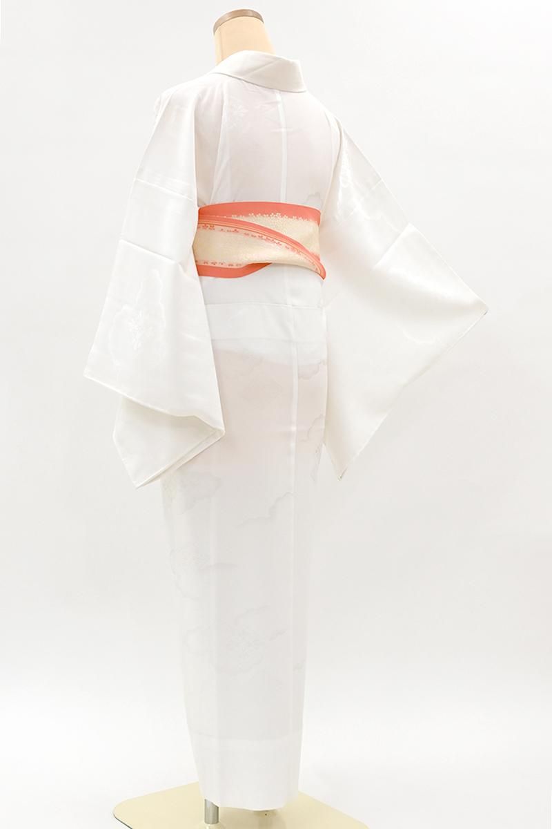 銀座【F-679】長襦袢 白色 雲に花菱の地紋 :身丈122/裄66 - 銀座きもの