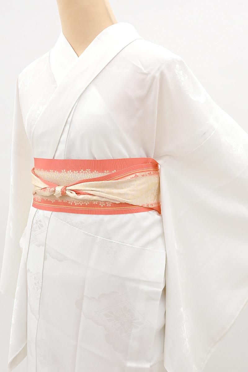 銀座【F-679】長襦袢 白色 雲に花菱の地紋 :身丈122/裄66 - 銀座きもの