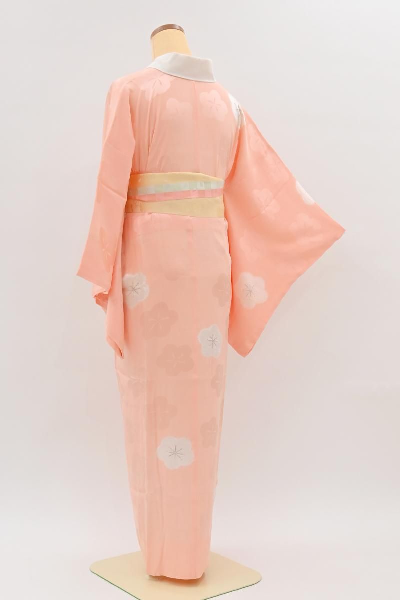 銀座【F-680】絞り染め 長襦袢 淡い桃花色 梅の地紋：身丈125.5/裄65