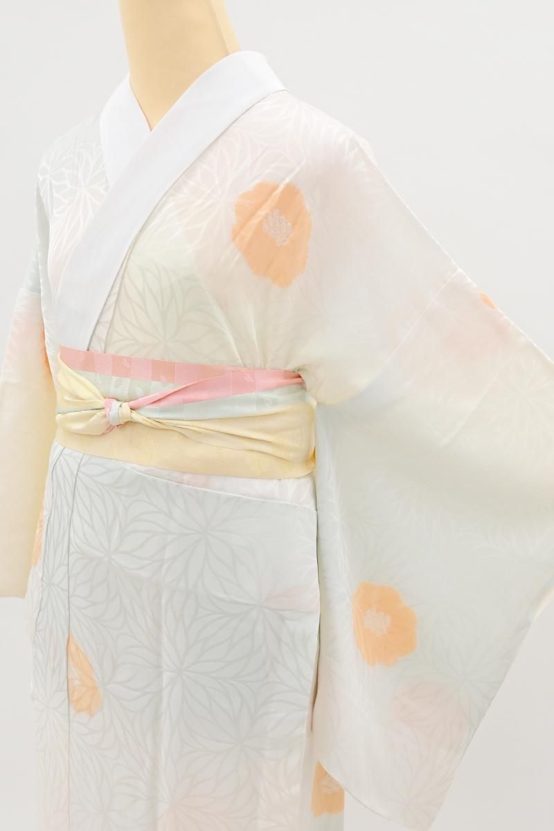 銀座【F-682】絞り染め 長襦袢 多彩 横段暈かしに花文 :身丈129/裄67