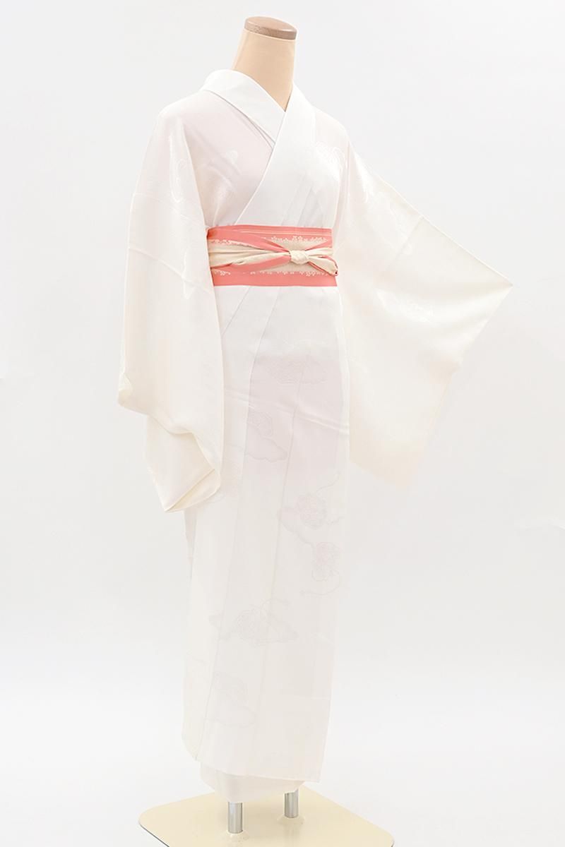 銀座【F-685】長襦袢 白色 雲に鏡裏文の地紋 :身丈119.5/裄64 - 銀座