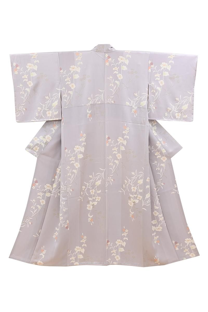 銀座【B-4387】付下げ 牡丹鼠色 花の図:身丈157/裄67/広め - 銀座