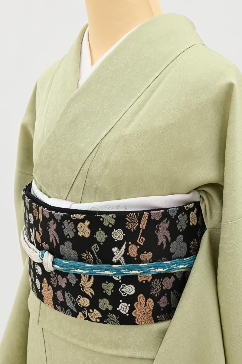 銀座【H-0924】織名古屋帯 黒色 宝尽くし文 - 銀座きもの青木｜長く