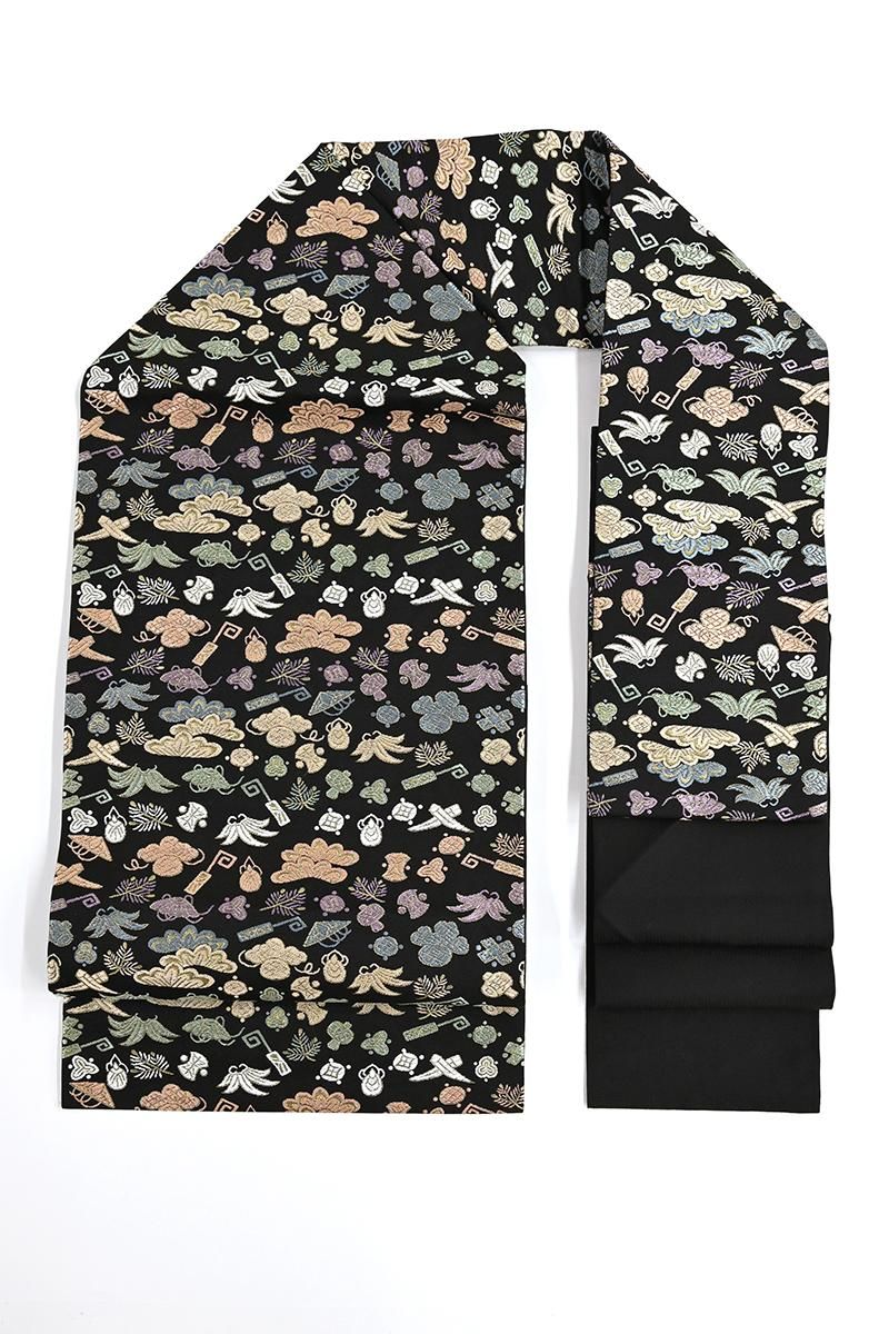 銀座【H-0924】織名古屋帯 黒色 宝尽くし文 - 銀座きもの青木｜長く