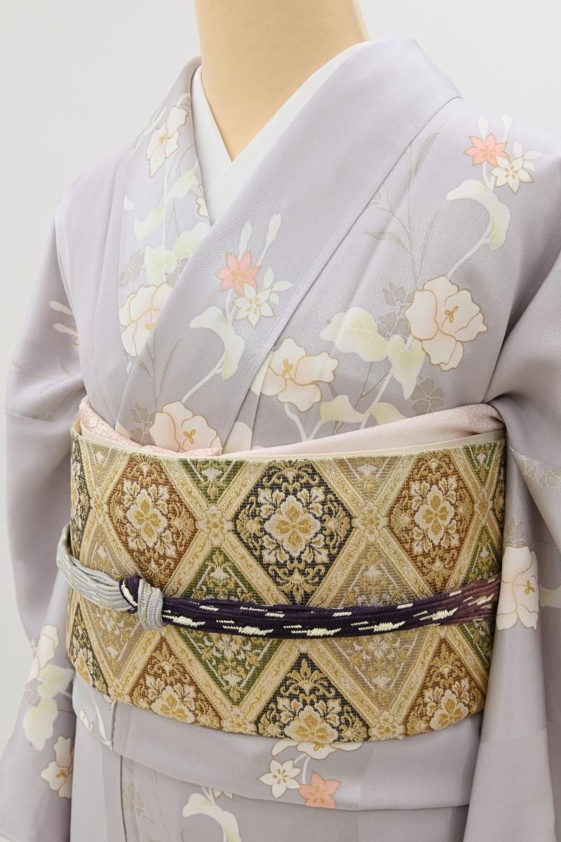 銀座【L-8639】袋帯 金色 花菱文 - 銀座きもの青木｜長く大切に着続け
