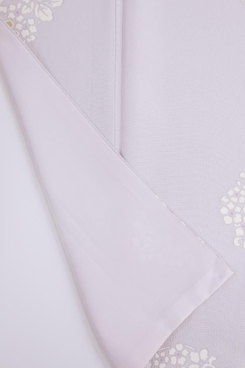 銀座【D-3968】吉澤友禅 小紋 白梅鼠色 唐花の丸（反端付） :身丈160