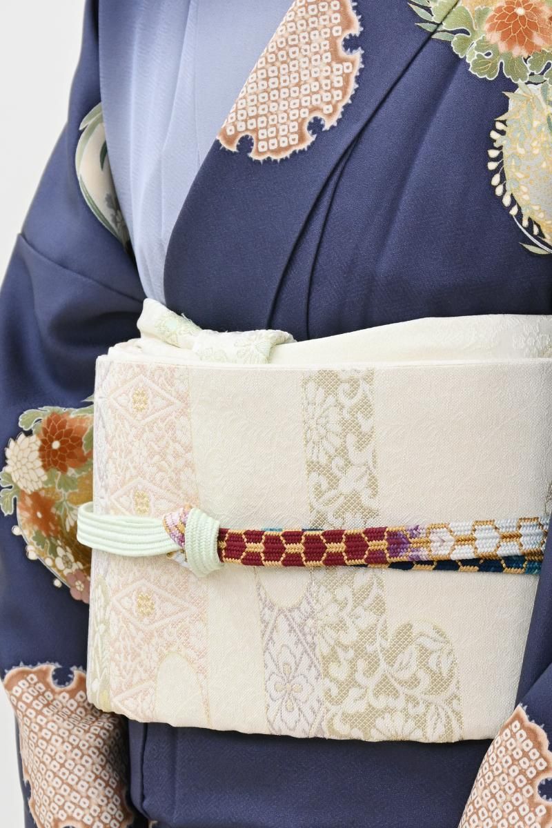 【美品】 全通柄袋帯　エ霞模様　リバーシブル　色無地　付け下げ　お稽古着お洒落着 あおき【L-8504】無月製 洒落袋帯 黒色 幾何文（落款入） - 銀座きもの
