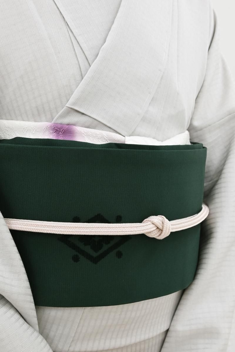 銀座【H-0918】工芸キモノ野口製 切りビロードと刺繍 名古屋帯 黒緑色