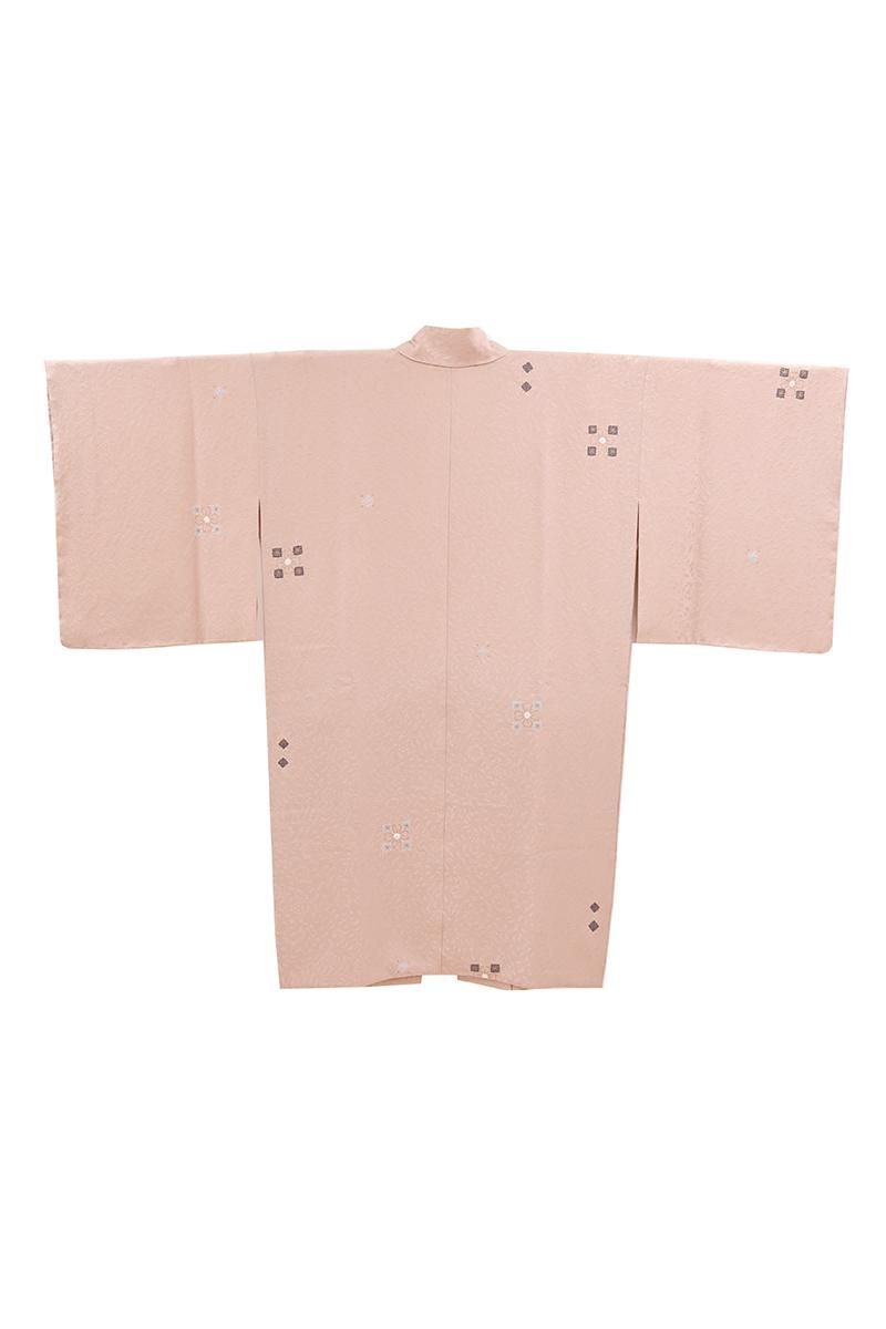 銀座【E-2400】道中着 灰みの鴇色 花文(反端付):身丈104/裄68 - 銀座