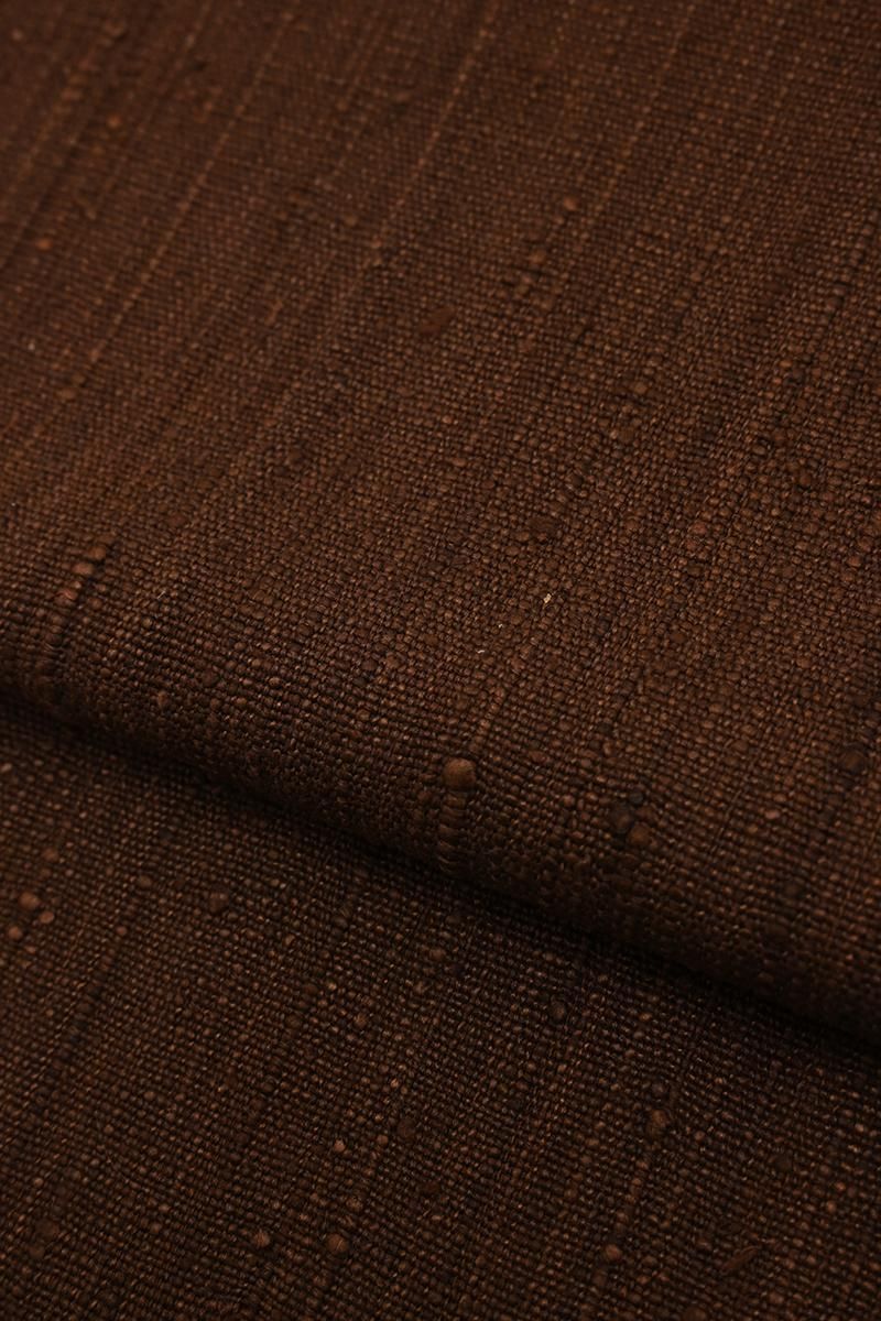 銀座【帯5899】浦野理一作 経節紬 名古屋帯 茶褐色 無地 - 銀座きもの