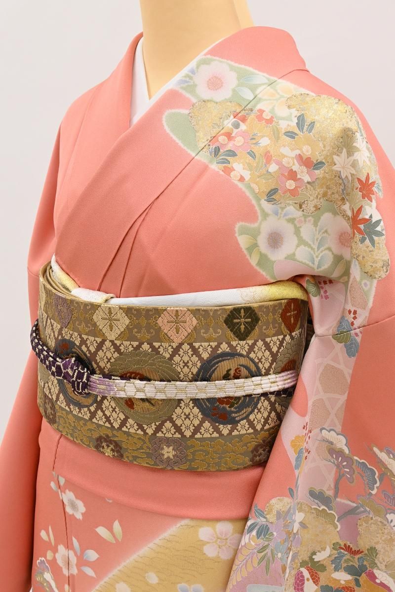 コーラルピンクからくすんだ藤色の暈しが美しい！金彩四季の花模様訪問着 楽天市場】訪問着 藤色（着物｜和服）：レディースファッションの通販