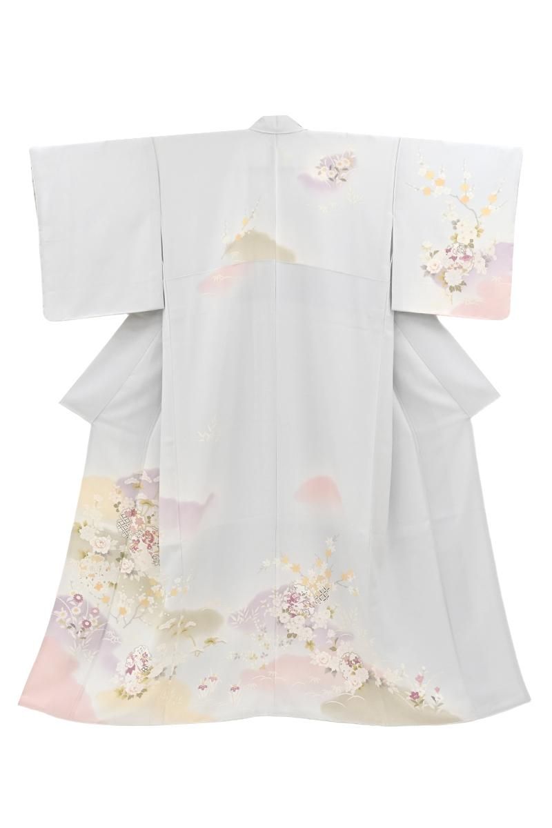 銀座【B-4443】訪問着 雪色 雪輪に宝尽くしや四季花文 :身丈163/裄67.5