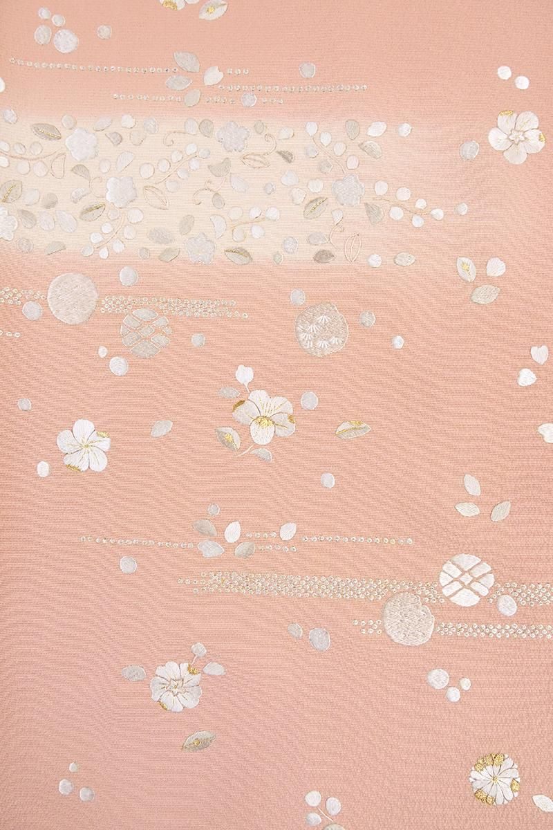 銀座【B-4439】刺繍 訪問着 鴇色 霞に桜の図 :身丈162.5/裄66.5 - 銀座