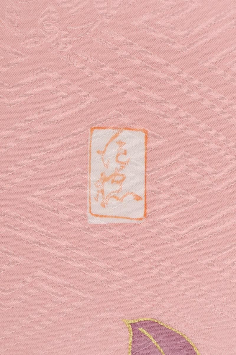 ★振袖の 長襦袢　刺繍衿　ピンク　裄67 ★ 3367ｊ 銀座【B-4459】振袖 淡い桃花色 橘文（長襦袢セット・西武扱い・落款入